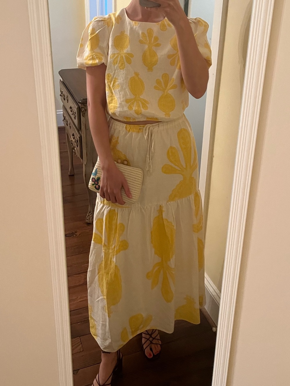 Cupcakes and Cashmere Linen Yellow Maxi Skirt Set Size XS